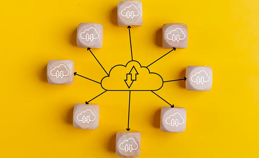 Cloud computing concept with wooden cubes